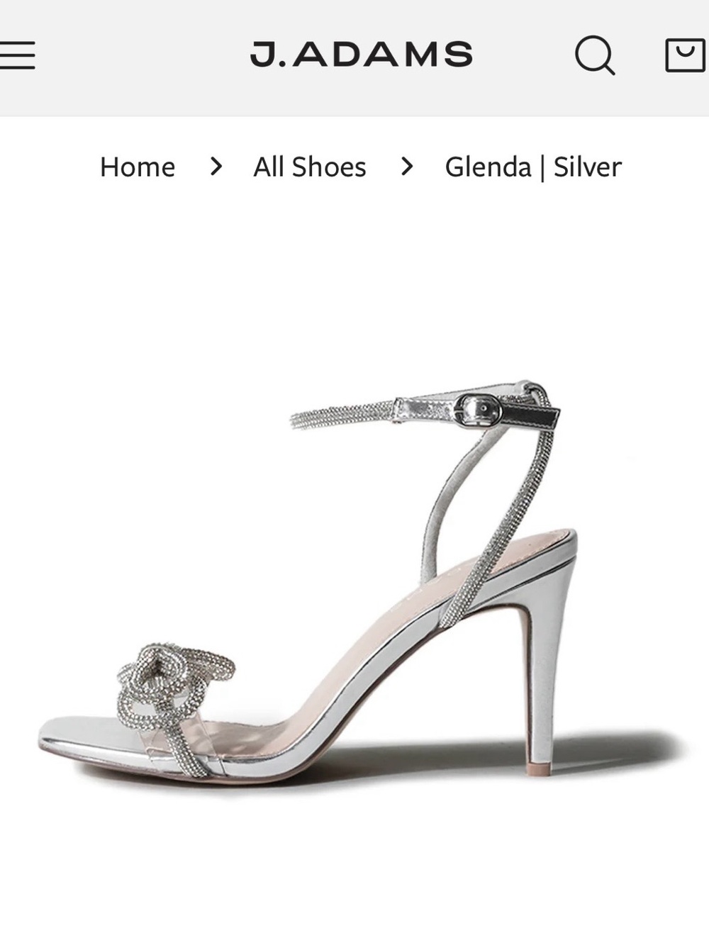 NIB J.Adams 7.5 Glenda Silver Bow AnkleStrap Heels bride bridal formal vegan